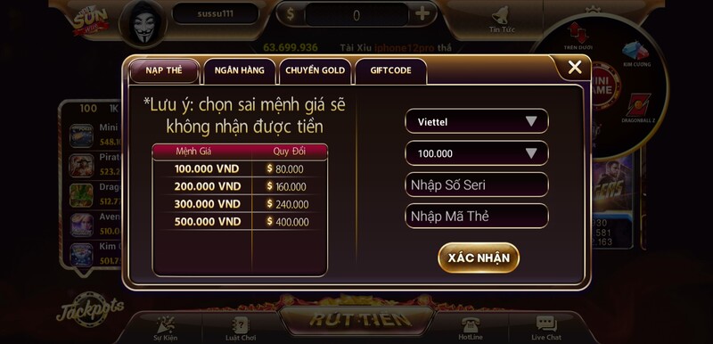 Hướng dẫn cách nạp tiền Sumwin88